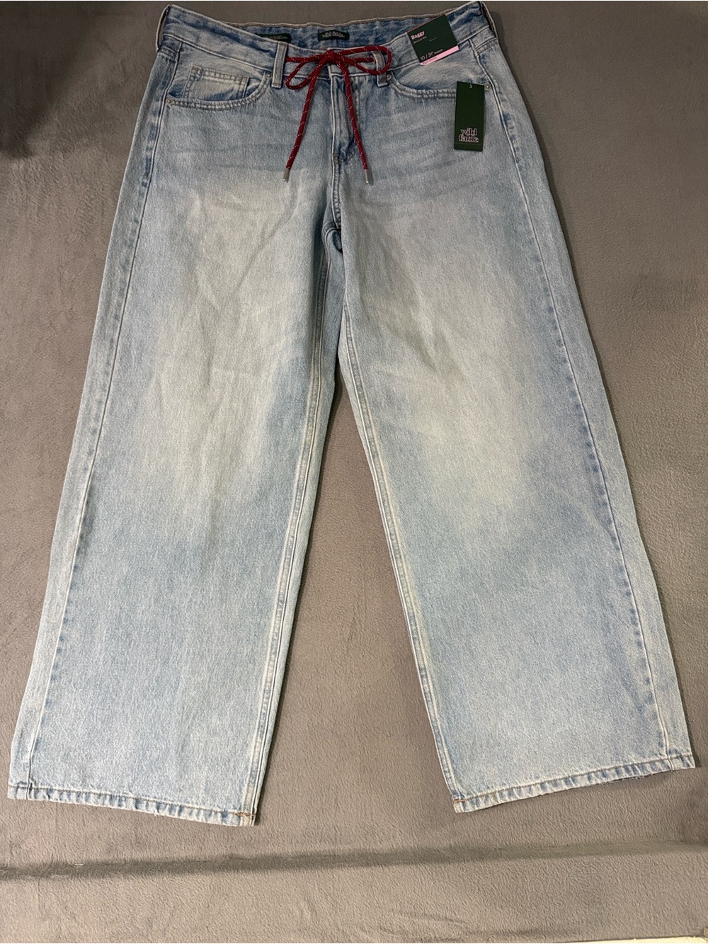 wild fable - Light Blue Ultra Low Rise Baggy Jeans with Red Drawstring